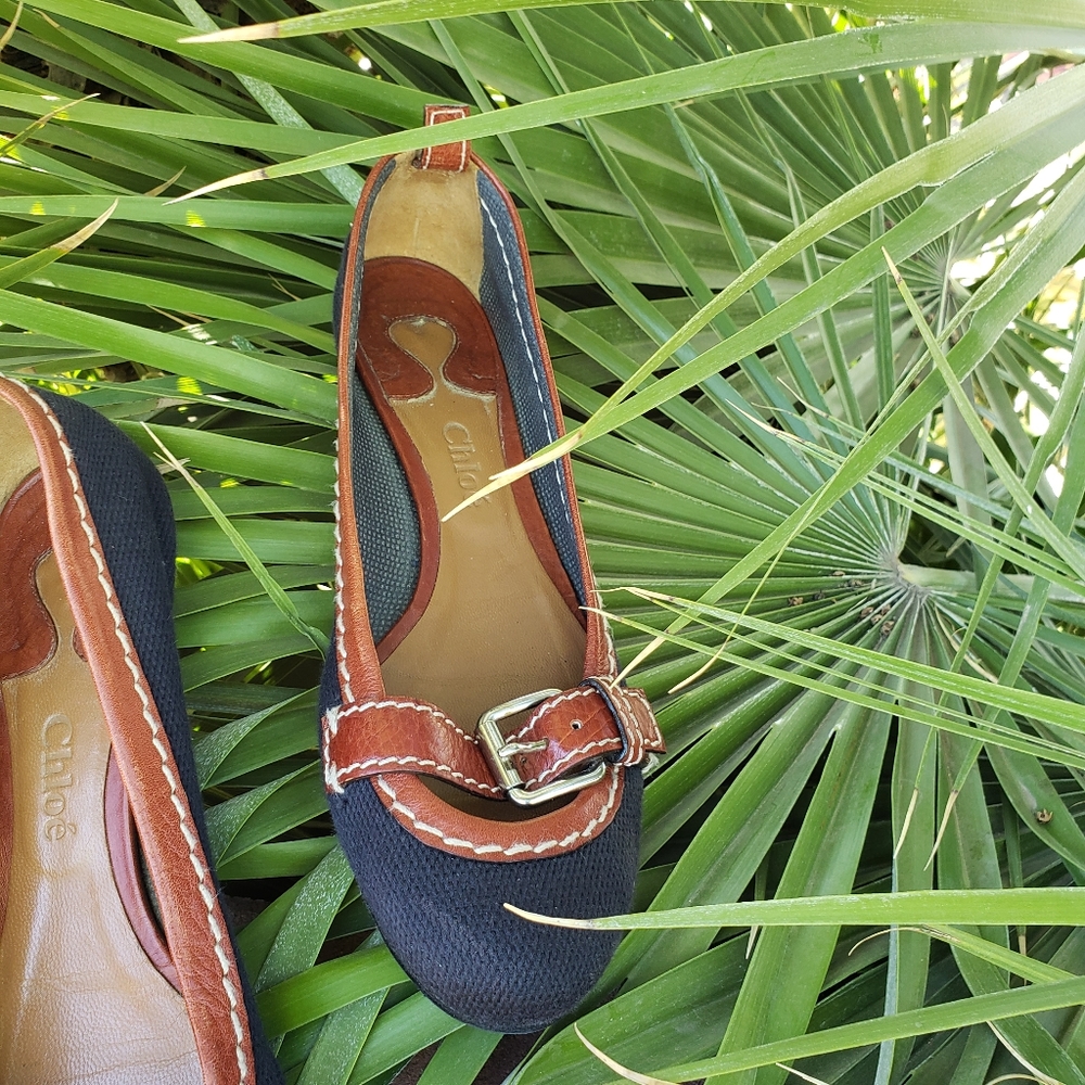 Chloe  canvas and leatehr buckle flat - Picture 2 of 11